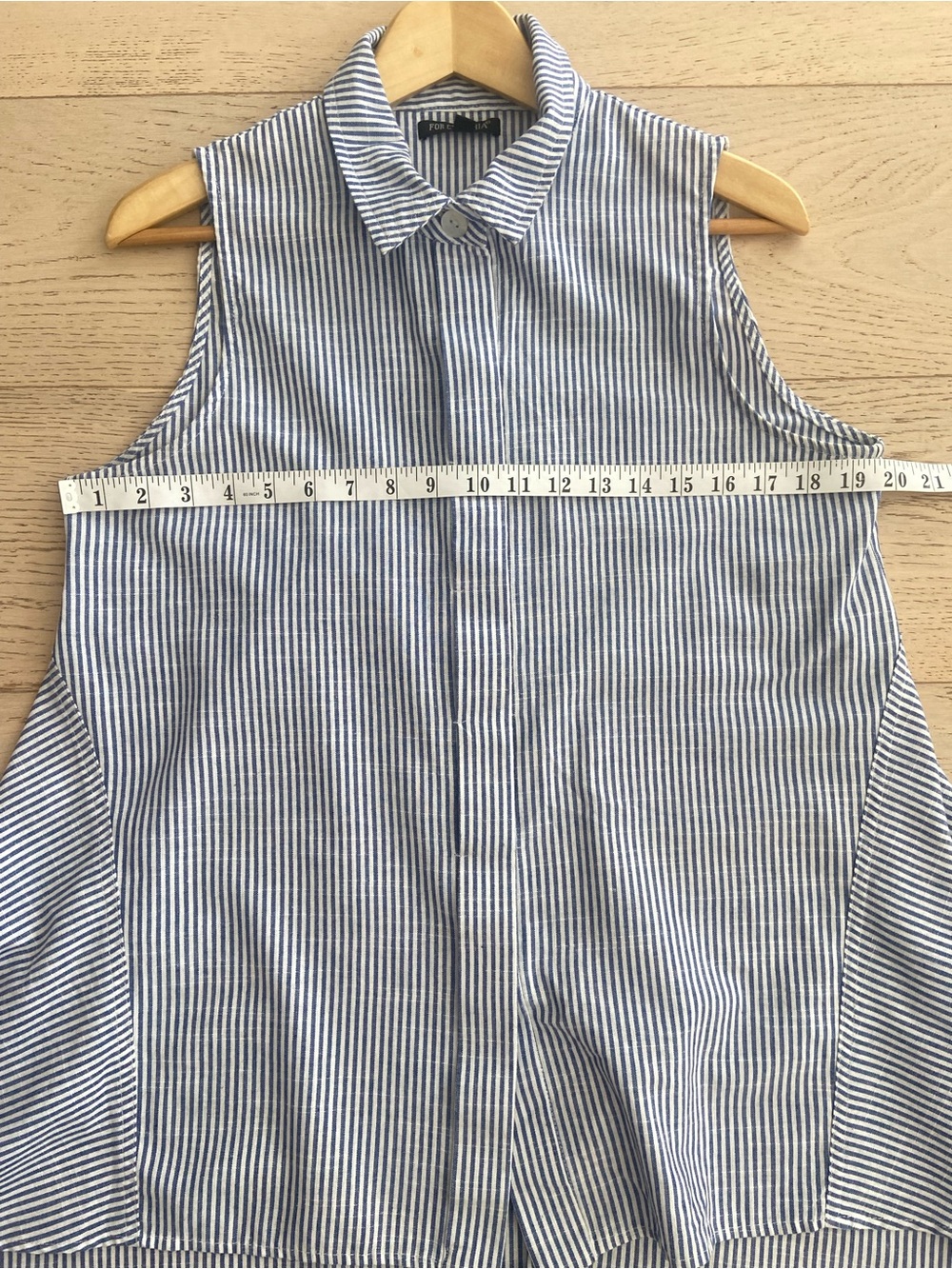 FOR CYNTHIA Linen Cotton Striped Shirt Medium Blue White Fishtail Hem Button Up - Picture 7 of 8